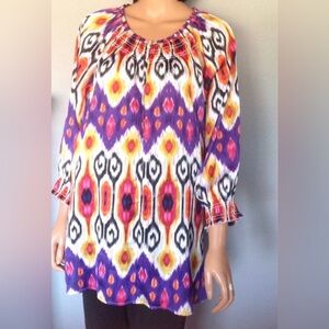 Chico’s multicolor Phoebe 3/4 sleeve boho top 1/M